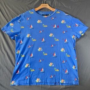 Polo Ralph Lauren T-Shirt Men's Large Blue Short Sleeve Graphic Print Floral